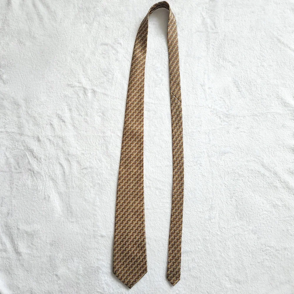 Vintage‎ 90s Geometric Gold Tie Foulard Square White Navy Men's Tall Cornerstone